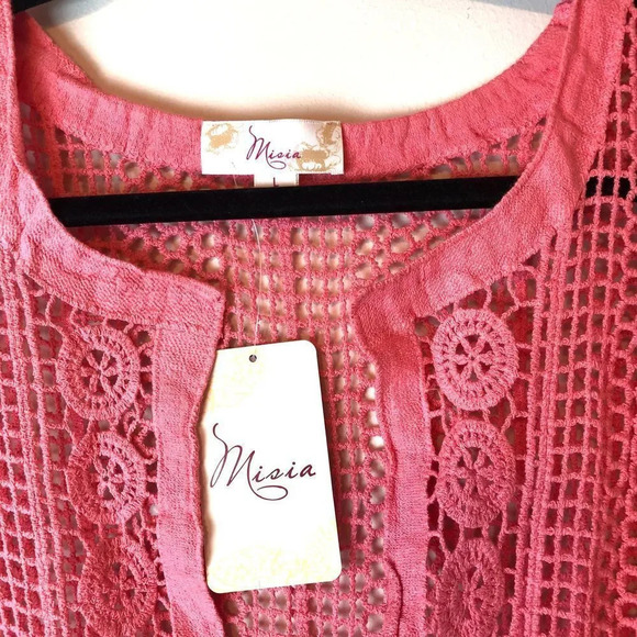 Misia | Pink Crochet V-neck Blouse Swim Cover - Picture 2 of 5